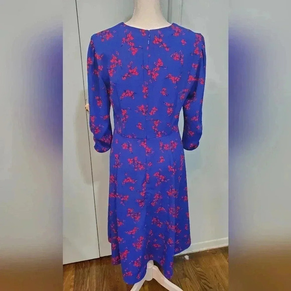 Ann Taylor Factory dress Royal Blue and Red size Petite 4 with 3/4 sleeves - Picture 7 of 7